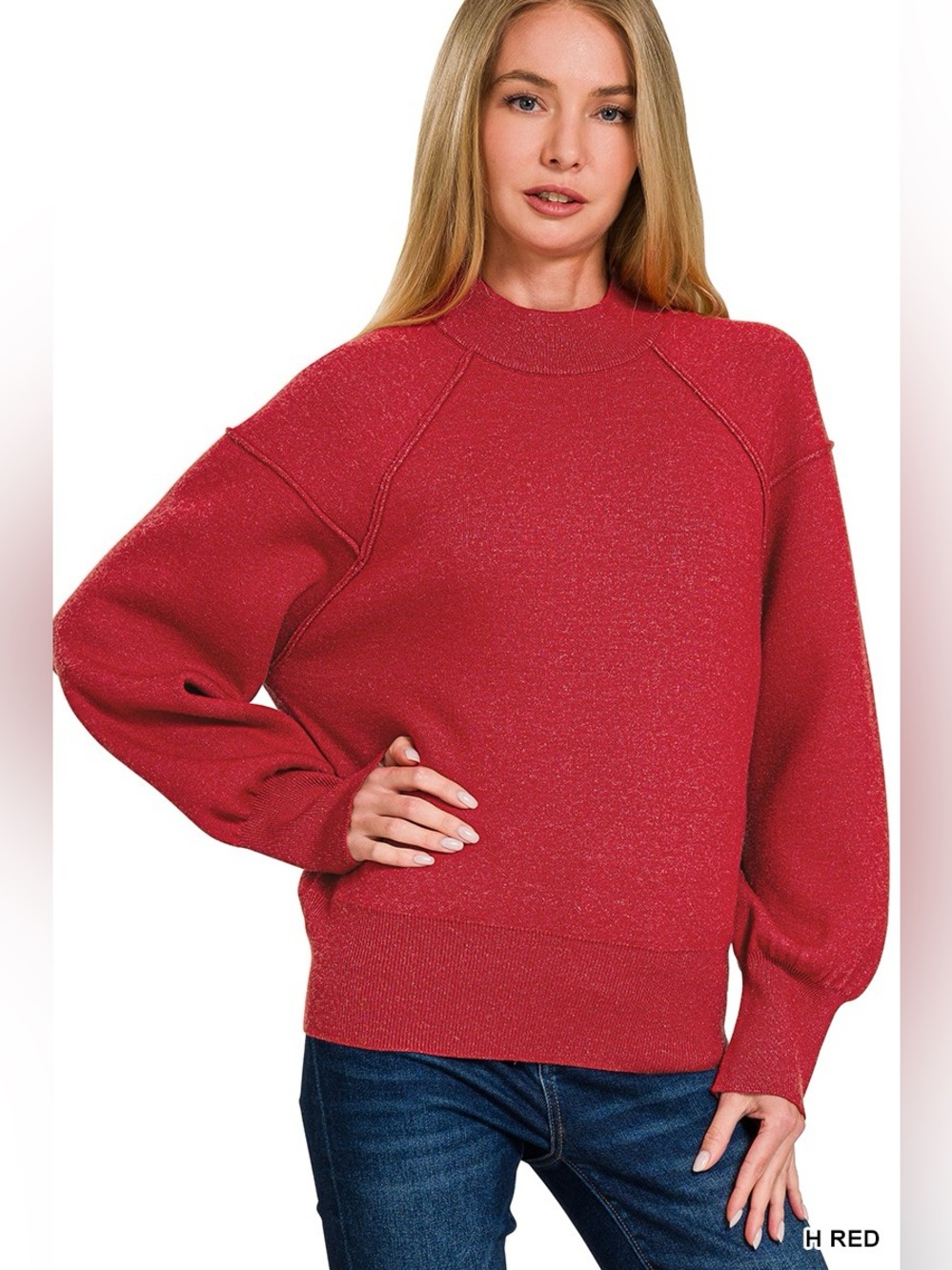 Zenana Viscose Mock Neck Exposed Seam Sweater